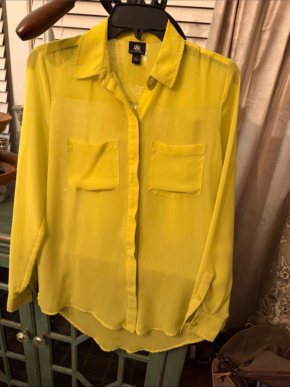 Rock & Republic Bright Yellow Sheer Button-Front Blouse